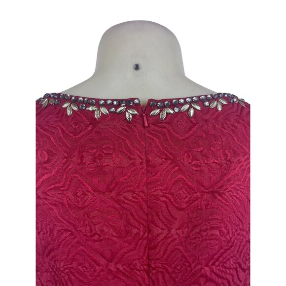 Moulinette Soeurs Sleeveless Red Textured Dress Women’s Embellished Neck Sz 10 - Picture 5 of 9